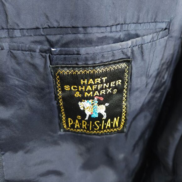 Hart Schaffner Marx Mens 40R Navy Blue Plaid Wool 2-Button Sports Coat Blazer - Picture 4 of 9